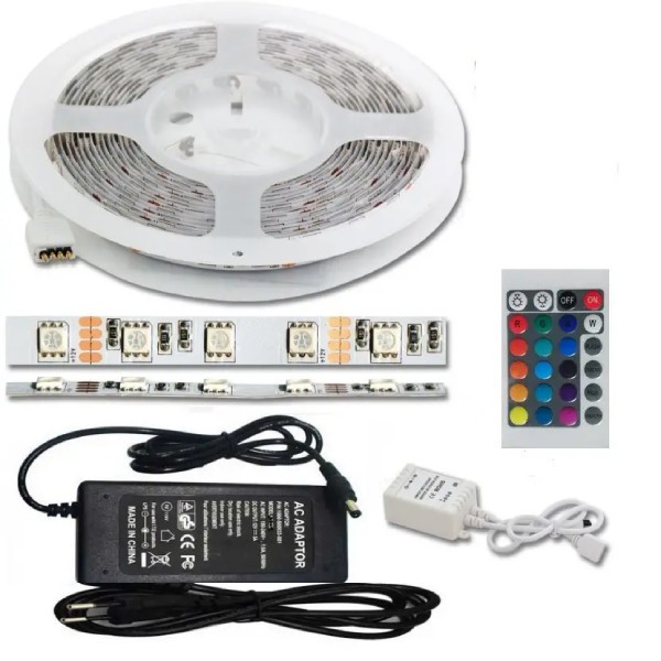 RGB LED pásek s ovladačem a trafem 5m, 800lm/m, IP20