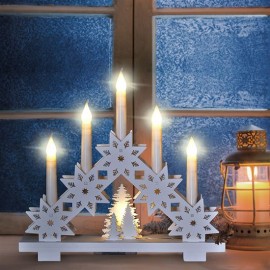 LED vánoční svícen s hvězdami, 30cm, 5xLED, 2xAA