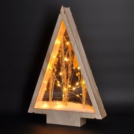 LED dřevěná vánoční dekorace, zasněžené zimní květiny, 37cm, 2xAA