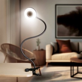 LED stolní lampa s klipem 8W, 3000-5000K, stmívatelná, USB, černá