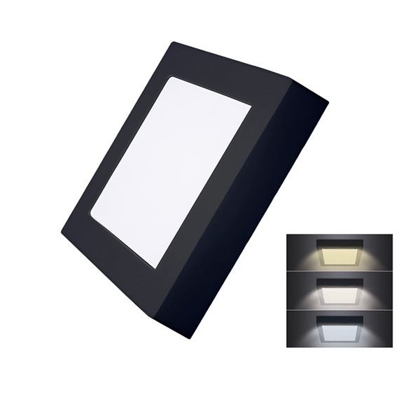 LED panel 17x17cm, 12W, 900lm, CCT 3000-6000K, černý