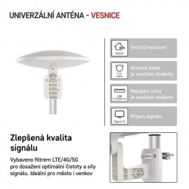 Anténa univerzální VILLAGE MOON–V900, DVB-T2, FM, DAB, filtr LTE/4G/5G + koax. kabel 5m